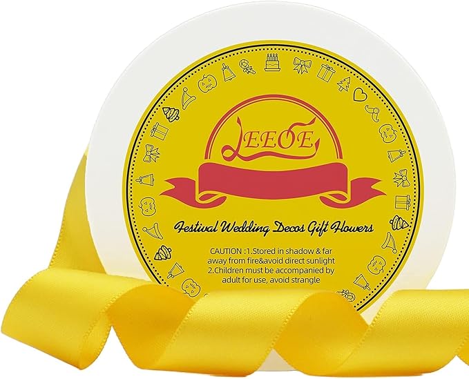 LEEQE Double Face Maize Yellow Satin Ribbon 7/8 inch X 25 Yards Polyester Maize Yellow Ribbon for Gift Wrapping Very Suitable for Weddings Party Invitation Decorations and More