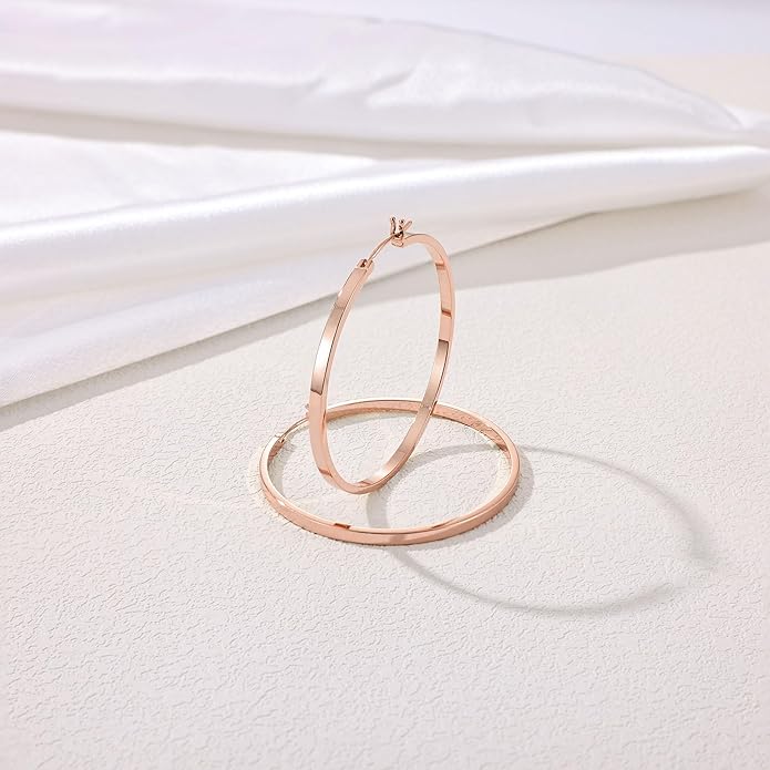 Gacimy Flatted Hoop Earrings for Women 14K Gold Plated with 925 Sterling Silver Post