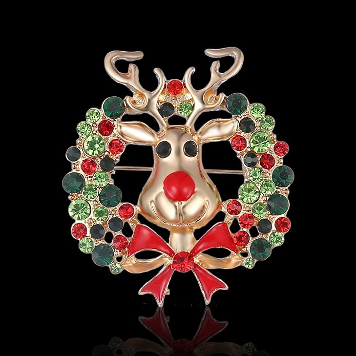 ONLYJUMP Christmas Bell Brooch Pins for Women Girls Lovely Crystal Christmass Tree Snowflake Bell Reindeer Snowman Brooches Colorful Xmas Enamel Pins Holiday Party Gift