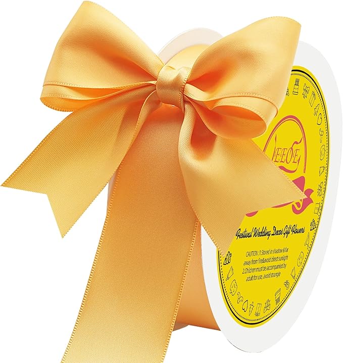 LEEQE Double Face Light Orange Satin Ribbon 1-1/2 inch X 50 Yards Polyester Light Orange Ribbon for Gift Wrapping Very Suitable for Weddings Party Hair Bow Invitation Decorations and More