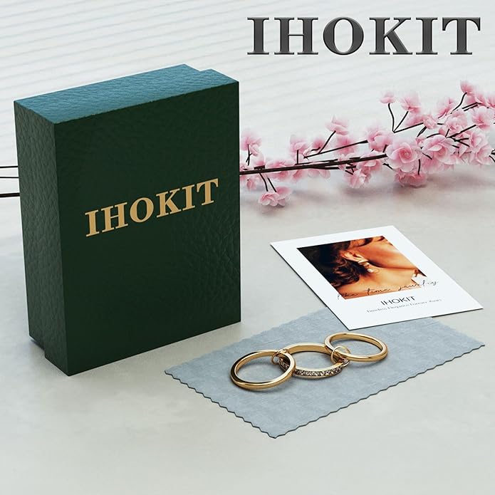 IHOKIT Stackable Rings for Women, 18k Gold Rings for Women Non tarnish, Silver Gold Multi Ring Mixed Metals Stack Rings Set,Jewelry Gift for Women