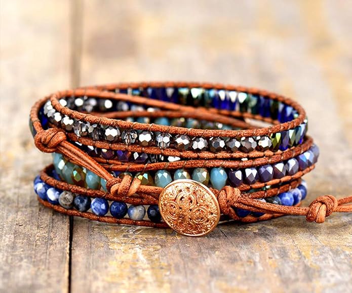 ZOSOJONA Boho Handmade Natural Stone Wrap Bracelets Turquoises Crystal Beads Bracelet Jewelry