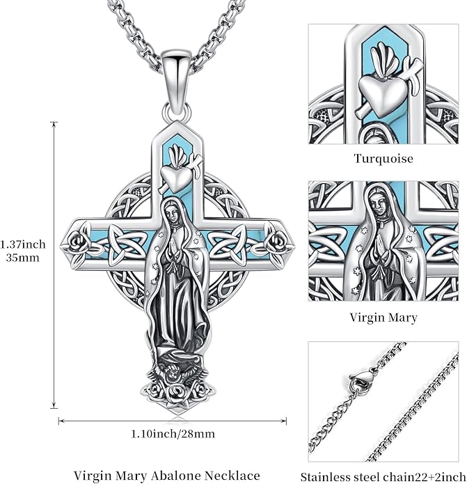 Midir&Etain Cross Necklace 925 Sterling Silver Celtic Christian Pendant Religious Protection Jewelry for Women Men
