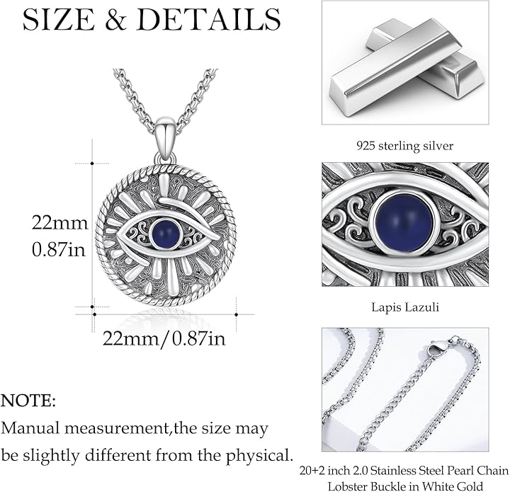 Evil Eye Necklace for Women 925 Sterling Silver, Protection Necklace with Blue Evil Eye Charm, Evil Eye/Lotus Pendant Jewelry, Birthday Christmas Gifts for Her