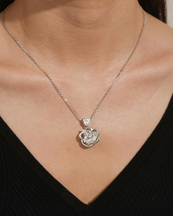 FANCIME Thornless Pulse Birthstone Necklace for Women Sterling Silver Rose Pendant Fine Jewelry Gemstone Birthday Valentines Day Gifts for Wife Her