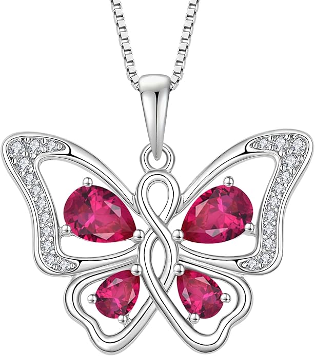 Butterfly Necklace 925 Sterling Silver Cubic Zirconia Birthstone Jewelry Gifts for Women Wife Mother