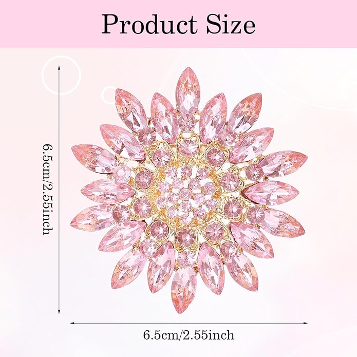 Flower Brooches For Women Rhinestone Sunflower Brooch Pin Red Pink Flower Brooch Marquise Wreath Brooches Elegant Accessories Jewelry Gifts For Women Girls Skirt Dress Hat Decoration