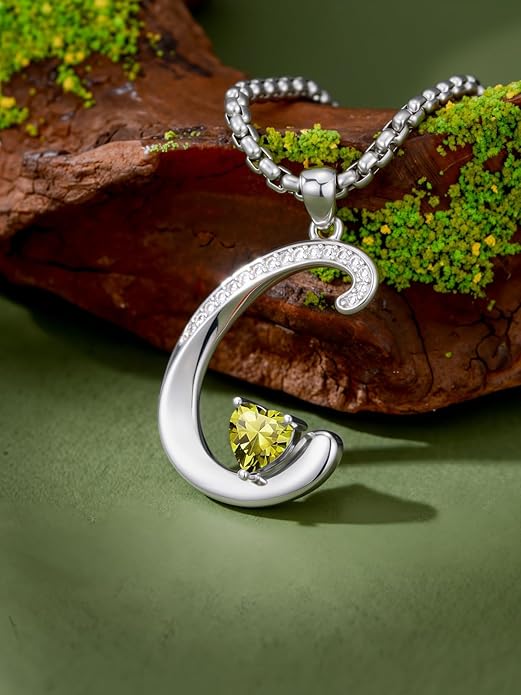 Christmas Gifts for Women Alphabet A to Z Initial Birthstone Pendant Necklaces for Women - 18k White Gold Plated Personalized Name Jewelry Valentine Mothers Day Birthday Gifts for Women Her Girlfriend
