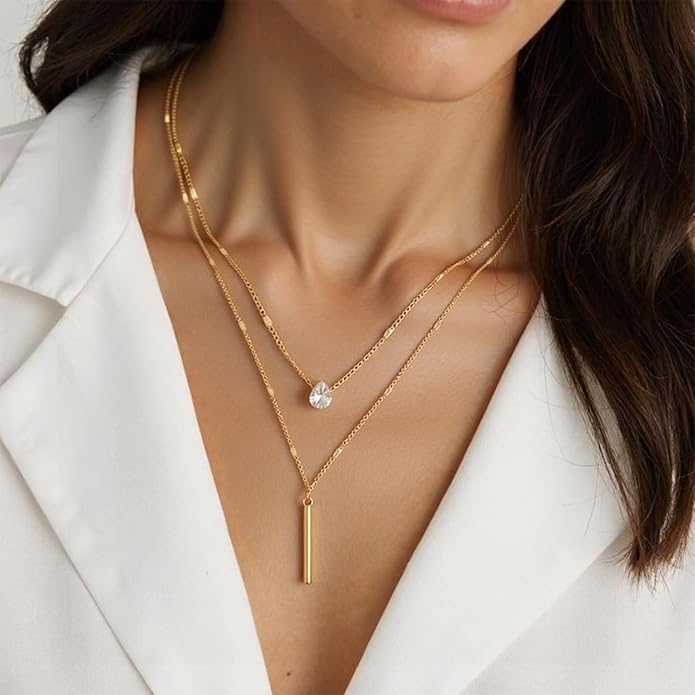 Irregular Y2k Long Y-shaped Necklace with Zircon Inlaid Sparkling Brick Tassel Pendant Double-Layer Chain High-end Fashion Accessory Women's