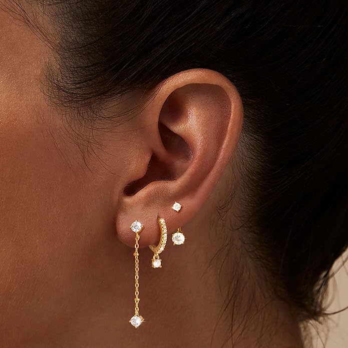 Freekiss 3 Pairs Gold Hoop Earrings Set: Dainty Stud Earrings Trendy Small 14K Gold Plated Hypoallergenic Dangle Cartilage Huggie Hoop Earrings for Women Gold Jewelry for Women Gifts