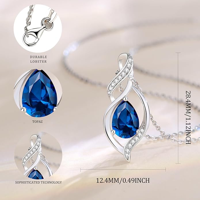 FANCIME Birthstone Necklace for Women Teardrop Necklace S925 Sterling Silver Infinity Love Birthday Gifts for Mom Women Girls, 16"+2" Inches