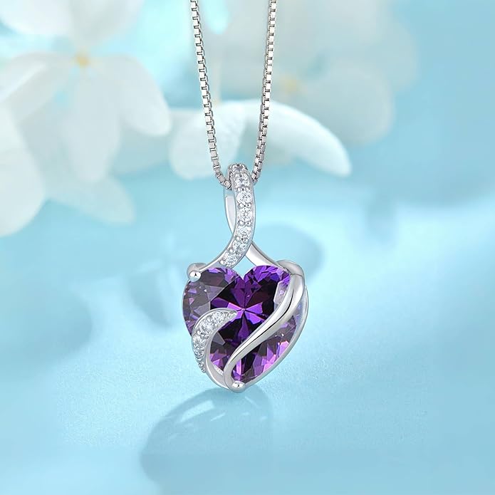 FJ Infinity Birthstone Necklace 925 Sterling Silver Love Heart Pendant Jewelry Gifts for Women