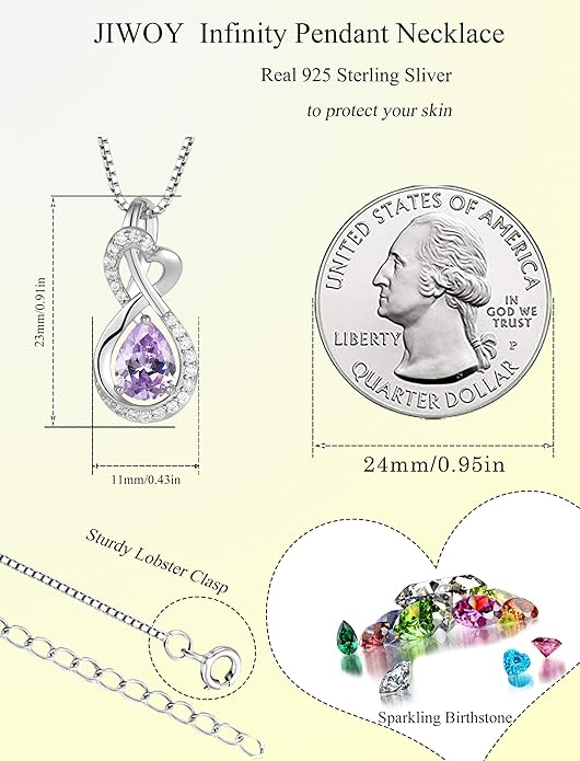 Infinity Necklace Birthstone Pendant 925 Sterling Silver Jewelry for Women