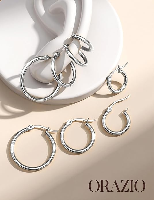 ORAZIO 4 Pairs Stainless Steel Hoop Earrings Set Cute Huggie Earrings for Women,10MM-20MM