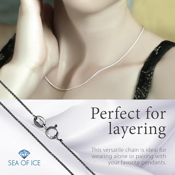 SEA OF ICE Italian Spiga Wheat Chain Necklace – Silver Chain Necklace for Women and Men – 925 Sterling Silver Spring Ring Locked Jewelry Chain – Multisize Silver Chain Unisex