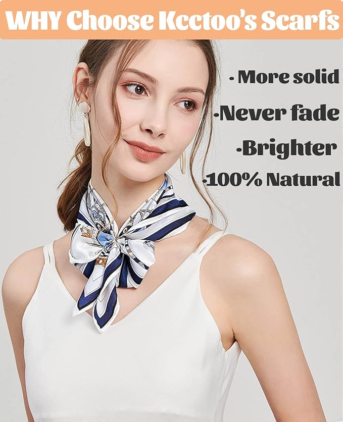 kcctoo 27.5" Mulberry Silk Feeling Head Scarf Women's Fashion Square Neck Satin Scarfs for Bag Hair Scarves Gift