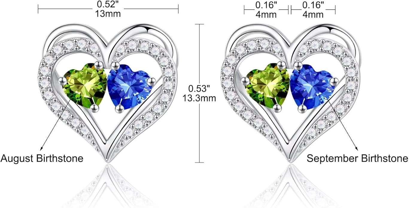 Iefil Birthstone Earrings for Women - 925 Sterling Silver Heart Earrings Anniversary Birthday Gifts for Women Wife Girlfriend Mom