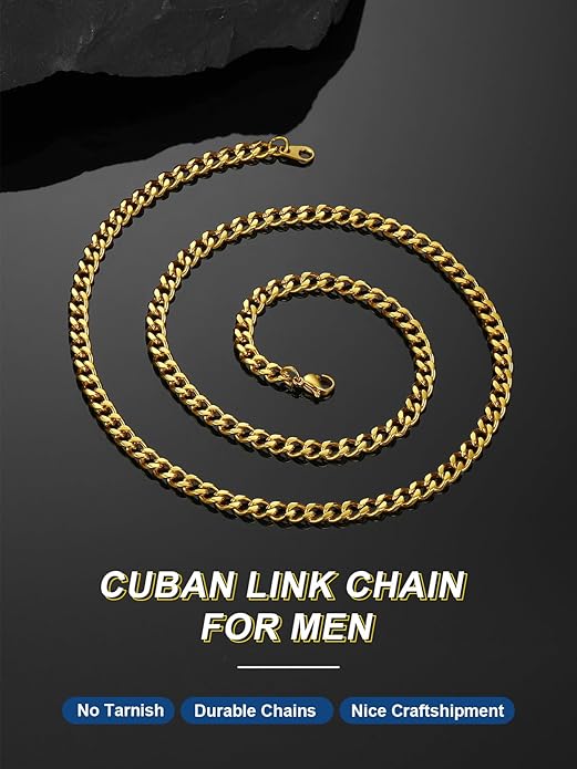 ChainsPro Chunky Miami Cuban Link Chains for Men,Stainless Steel Cuban Chain Necklace,4.8/6/10/14mm Width,No Tarnish& Thick Hip Hop Jewelry,18-30 inch Length, Black/Gold Plated/Silver,Send Gift Box