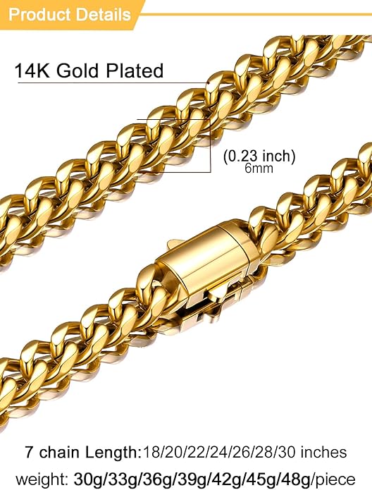 U7 Cuban Link Chain Necklace for Men, Stainless Steel/Black/Gold Mens Necklaces, Chunky Curb Chain Necklace in 6/9/12mm Width 18-30 Inches, Thick Choker Jewelry with Box Packed
