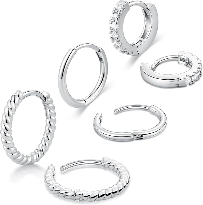 micuco 3 Pairs Small Hoop Earrings Set for Women, 14K Gold Plated Huggie Hoop Earrings for Men, Tiny Cartilage Hypoallergenic Earring Set