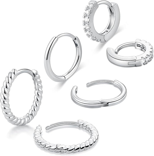 micuco 3 Pairs Small Hoop Earrings Set for Women, 14K Gold Plated Huggie Hoop Earrings for Men, Tiny Cartilage Hypoallergenic Earring Set