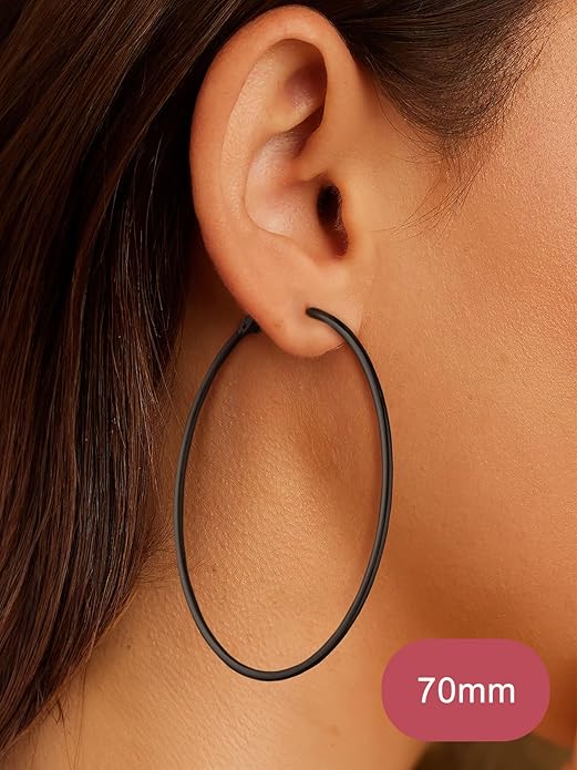 FOCALOOK 14K Gold Plated Lightweight Large Hoops| 2mm Thin Hoop Earrings for Women 30/40/50/70/100mm