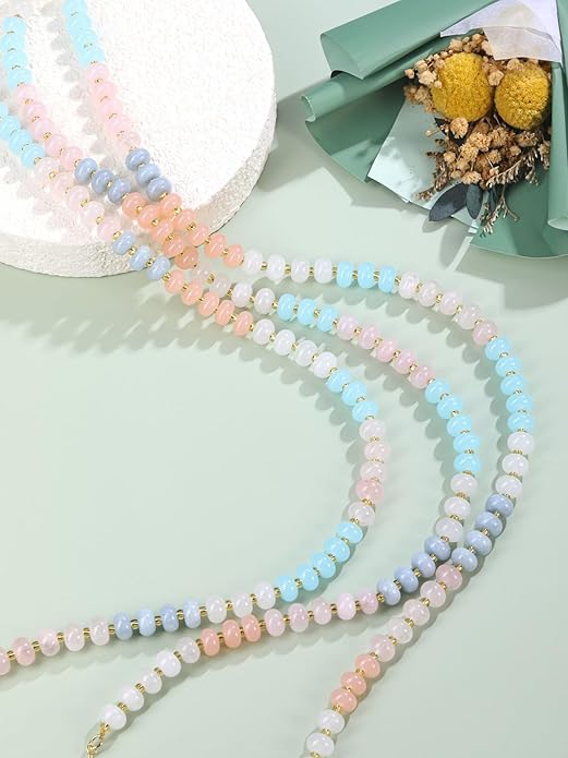 CrystalTears Beaded Gemstone Necklace for Women, Womens Colorful Boho Stone Bead Choker Necklace, Handmade Natural Crystal Stone Summer Beach Jewellery Gifts for Women Mom Christmas