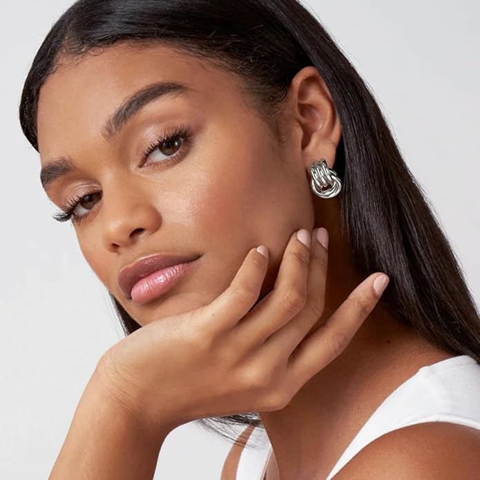 NIXMAX Chunky Small Knot Earrings Gold Silver Geometric Earrings for Women Dainty Gold and Silver Plated Dangle Drop Earrings Hypoallergenic and Lightweight Fashion Trendy Jewelry Gifts