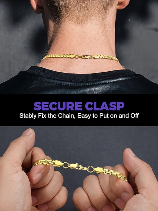 Richsteel Stainless Steel Mens Flat Link Chain Necklace, Black/Gold/Steel Chain for men, 2mm/4mm/6mm Width, No Tarnish & Hypoallergenic Hip Hop Jewelry, 18"-30" Length