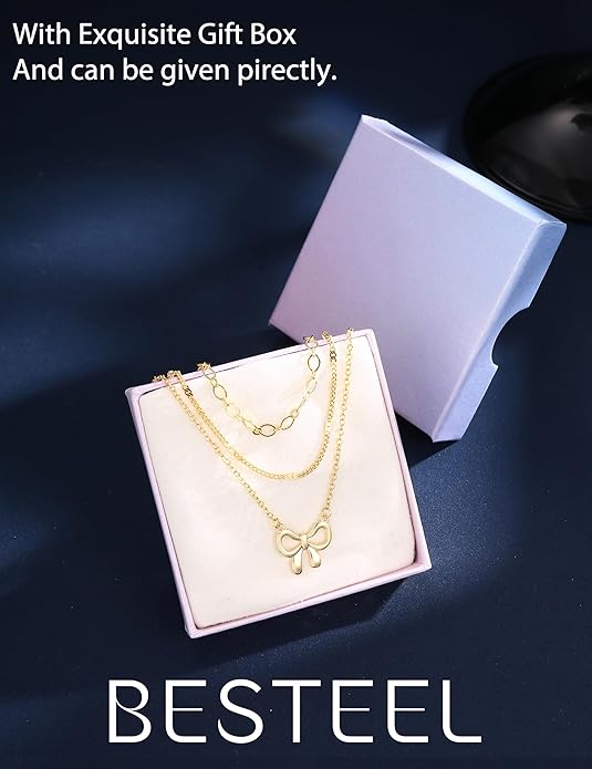 Besteel 3Pcs Dainty Layered Necklaces for Women - Paperclip Choker Necklace Stacks Set Trendy Simple Layering Chain Pendant Jewelry Non Tarnish Gifts