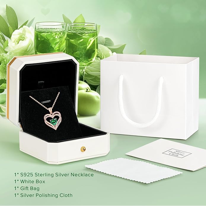 Vakki Birthstone Jewelry for Women Pendant Necklace 925 Sterling Silver Heart Necklace Birthday Gifts for Wife Daughter Girlfriend