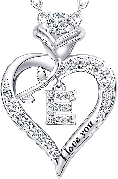 DWWGE Rose Heart Pendant Necklace Gifts for Wife, Engraved 'I love you' Gift for Wife Girlfriend, Anniversary Birthday Eternity Jewelry Present for Women, Moissanite Necklace Gift for Her