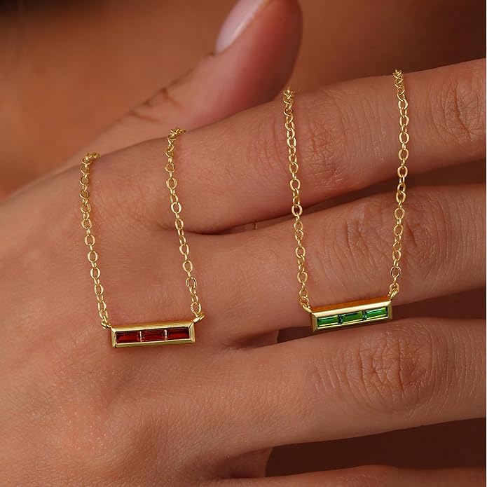 Turandoss Birthstone Necklace for Women, Dainty 14K-Gold-Plated 12 Months 3 Birthstone Gemstone Layered Necklaces Set, Trendy Birthday Friendship Jewelry Gifts for Women Teen Girls