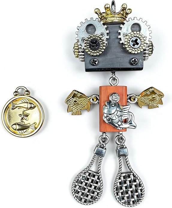 Steampunk Wooden Robot Pendant Necklace， Handmade Punk Style Pendant Zodiac Necklace for Men Women，Creative Birthday Gift