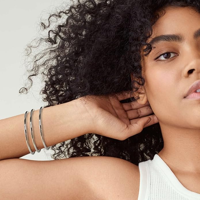 Kainier 3mm 14K Gold Plated Bracelet Stainless Steel Glossy Stackable Thin Round Bangle Bracelet for Women Solid Plain Polished Bracelet Best Gifts for Love