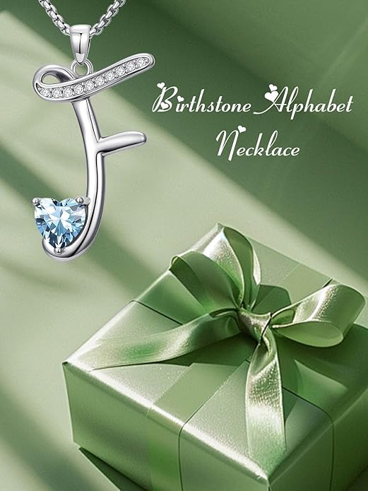 Christmas Gifts for Women Alphabet A to Z Initial Birthstone Pendant Necklaces for Women - 18k White Gold Plated Personalized Name Jewelry Valentine Mothers Day Birthday Gifts for Women Her Girlfriend