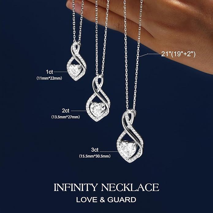 MOOSEA Christmas Gifts for Women, Infinity Moissanite Pendant Necklace, 1-3ct Lab Created Moissanite Necklace 925 Sterling Silver Anniversary Birthday Wedding Gifts for Women Wife Her