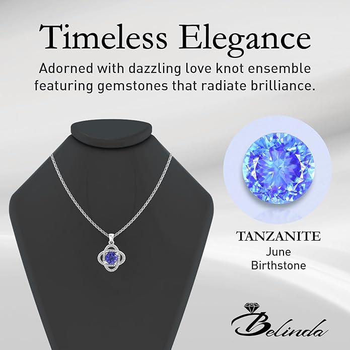 Women 925 Sterling Silver Cute Love Knot Sparkling Gemstone Push Back Stud Earrings Hanging Pendant Necklace Beautiful Fine Jewelry Accessory Set, 1.65 Carat