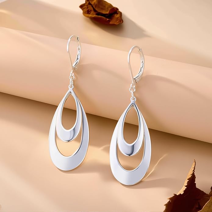 ALEXCRAFT 925 Sterling Silver & 14K Gold Plated Teardrop Dangle Earrings Double Teardrop Leverback Dangle Earrings for Women Hypoallergenic Trendy Prom Fashion Jewelry Gifts