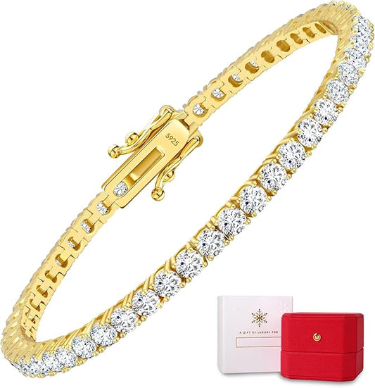 KRKC&CO Lab-Grown Moissanite Tennis Bracelet Women, Luxury Anniversary Wedding Bridal Gift for Wife, 2.2-13.8 ct.tw, D Color VVS1, 925 Sterling Silver 14K Golden Plated, Hypoallergenic, Everyday Jewelry