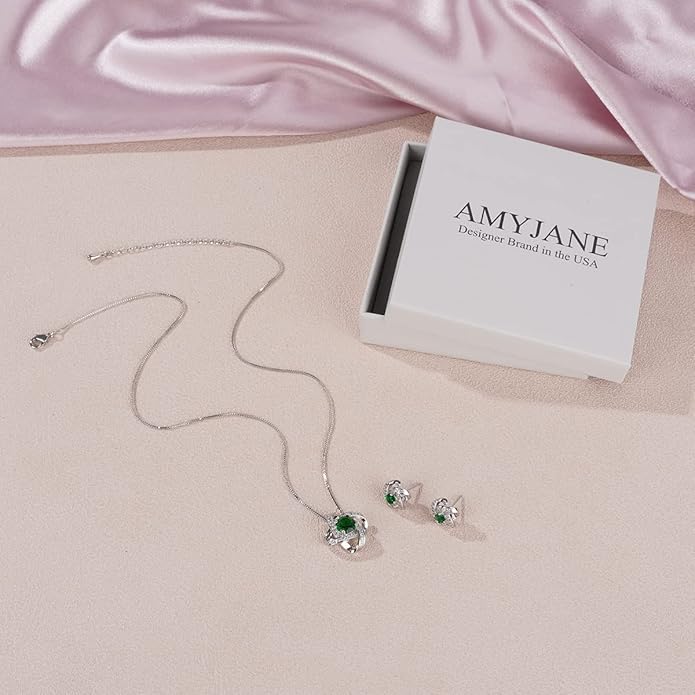 AMYJANE Bridal Jewelry Set for Women - Crystal Cubic Zirconia Love Knot Necklace Stud Earrings Elegant CZ Jewelry Set for Wedding Bride Bridesmaids Gift Set