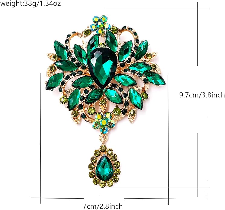 LAXPICOL Wedding Bridal Big Brown Crystal Rhinestone Bouquet Brooch Pin for Women Golden Tone
