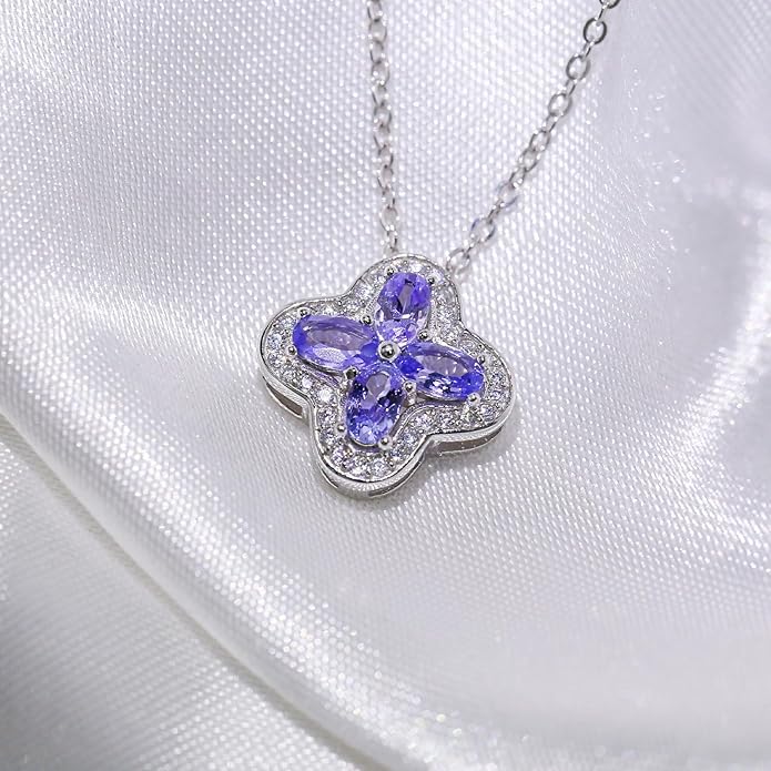 Pendant Necklaces for Women 925 Sterling Silver with Moissanite & Genuine Jewelry, Lucky Clover, Butterfly, Pink Crystal Heart Design, 14K White Gold Plated Nacklace, Mom Wife Women's Birthday Gifts