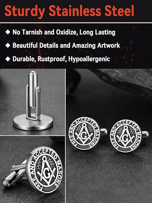 FaithHeart Mens Cufflinks, Norse Viking Tuxedo Shirt Cuff Links, Stainless Steel Cuff Links and Shirt Studs, Gift Box