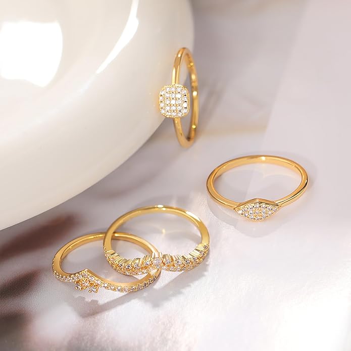Honsny Stackable Gold Rings for Women Set Dainty 18K Gold Plated Cubic Zirconia Thumb Rings Thin Eternity Engagement Rings