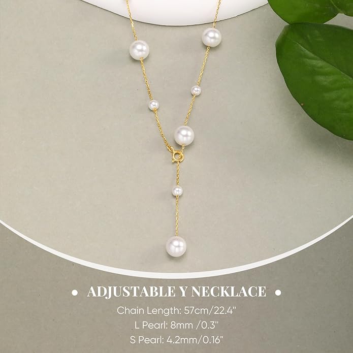 Pearl Necklace for Women 925 Sterling Silver Single Pearl Jewelry with Shell Pearl Pendant - Dainty Choker Necklace Suitable for Anniversary, Wedding, Birthday Gifts