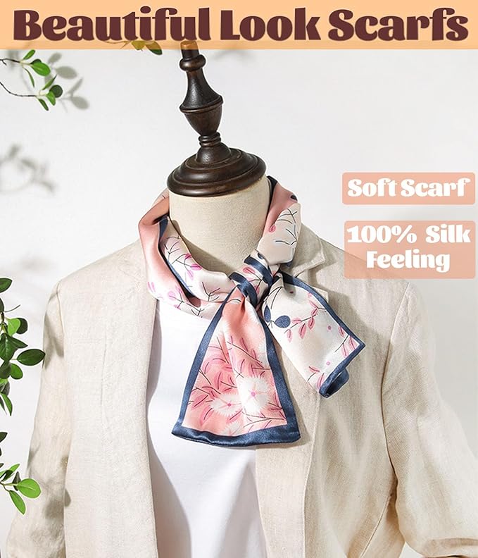 kcctoo 59" Mulberry Silk Like Head Scarf Women's Fashion Square Neck Satin Scarfs for Bag Hair Scarves Gift 59 * 5.9”