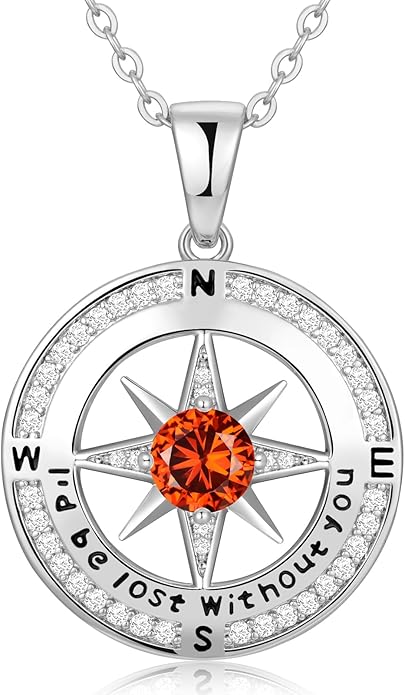 Zifeel Compass Necklace Gifts for Women wife - S925 Sterling Silver Birthstone Necklaces for Women - Anniversary Birthday Gifts for Her Wife Girlfriend - Valentines Mom Mothers Day Christmas Gifts Jewelry for Women