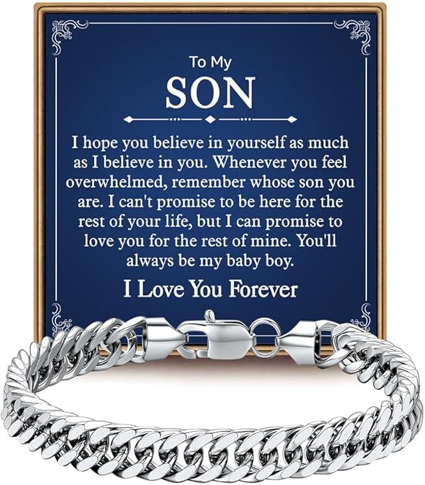 IEFLIFE Bracelet Gifts for Men Him - Silver/Black Stainless Steel Cuban Link Chain Bracelet Gifts for Son Grandson, Fathers Day Anniversary Birthday Gift for Men Husband, 8mm Bracelets Gift Jewelry
