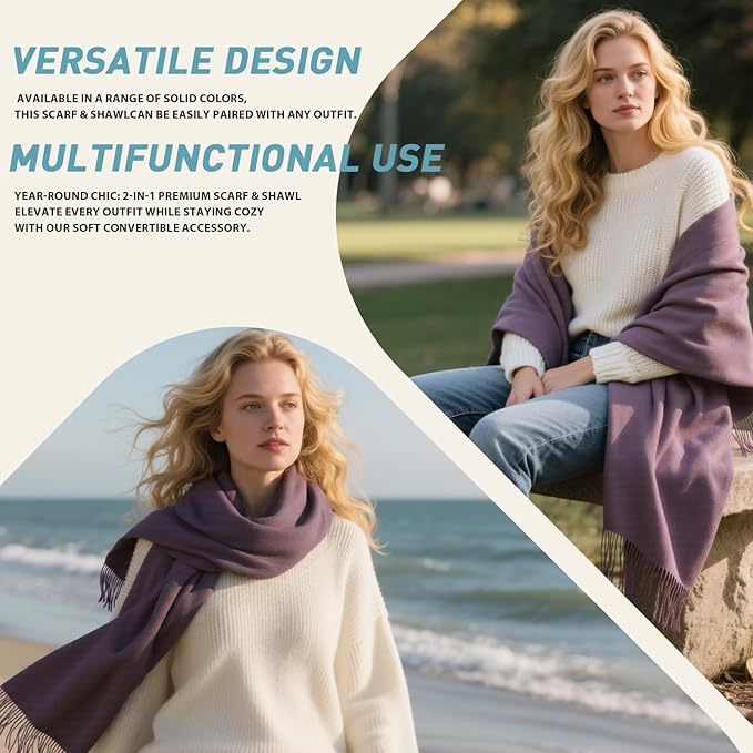 FLEESOFT Winter Wool Scarf Shawl -Thick Oversized Pashmina Shawl Wrap,Soft Warm Winter Scarves,Travel Blanket Scarf for Women